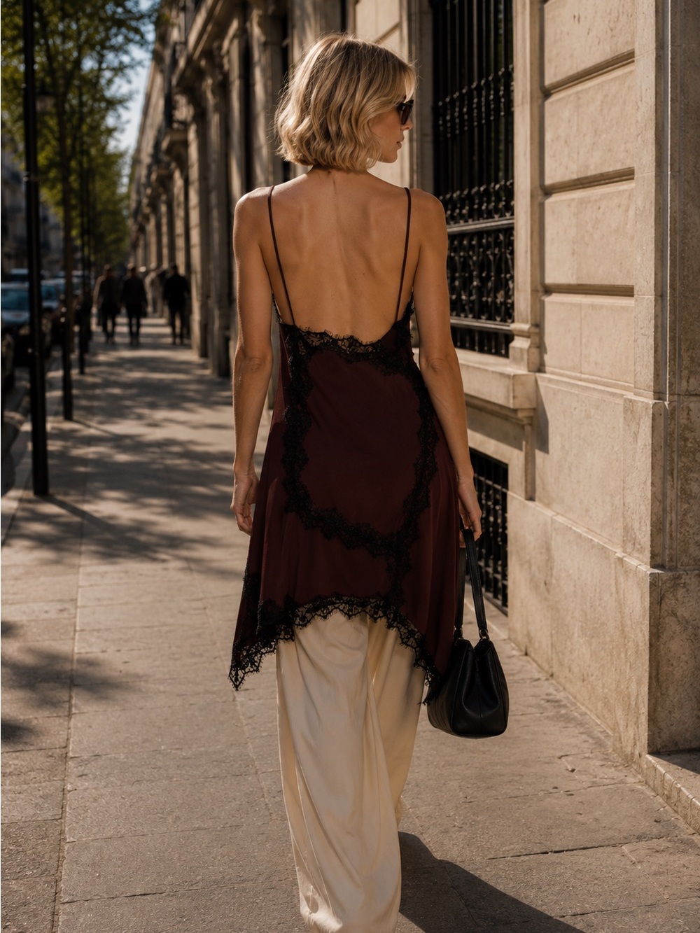 Zara Lace Trim Asymmetric Cami Dress Brown Black Size M NWT Viscose - Picture 4 of 8
